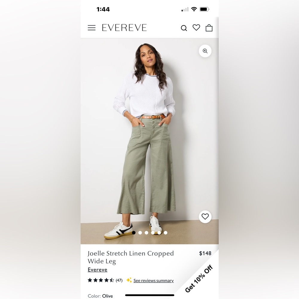 Evereve Joellle Stretch Linen Crop Wide Leg Pants Olive Green